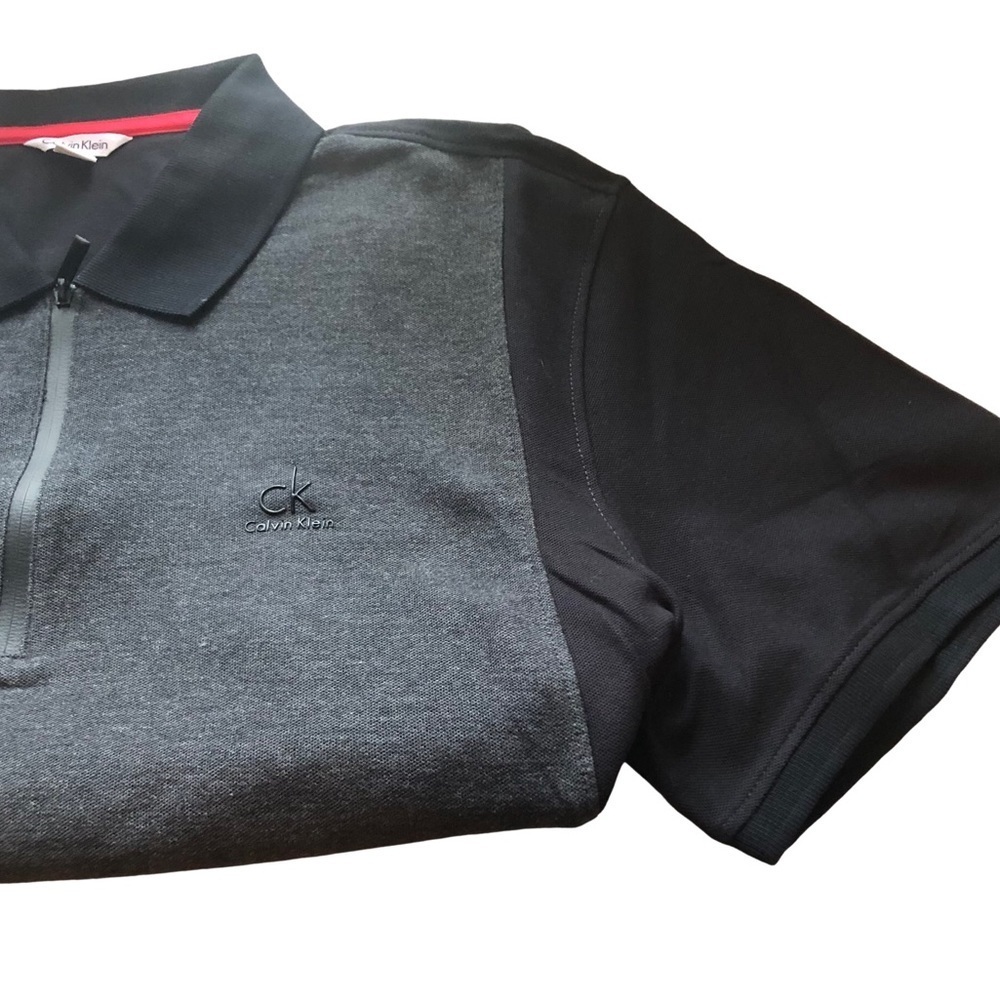 Calvin Klein Tri-colour Quarter-zip Pima Cotton Short Sleeve Shirt - Size L - Picture 4 of 7